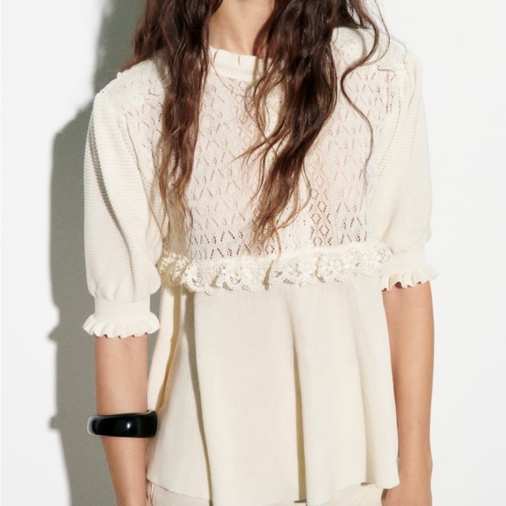 Zara Cream Lace Detail Blouse